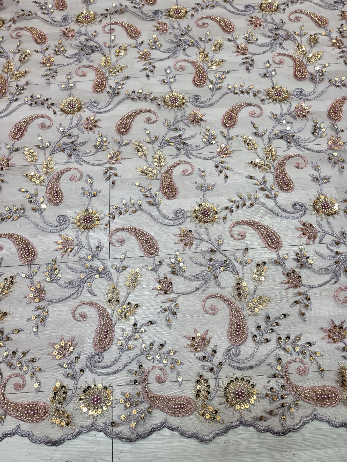 Beautiful heavy handwork cut dana work multi color embroidery on net fabric (56")