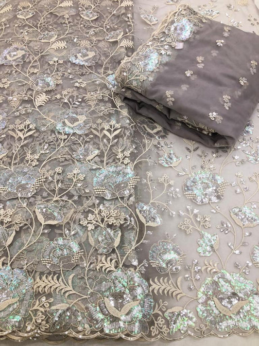 Beautiful Heavy Net embroidery fabric with heavy Net Embroidered Dupatta