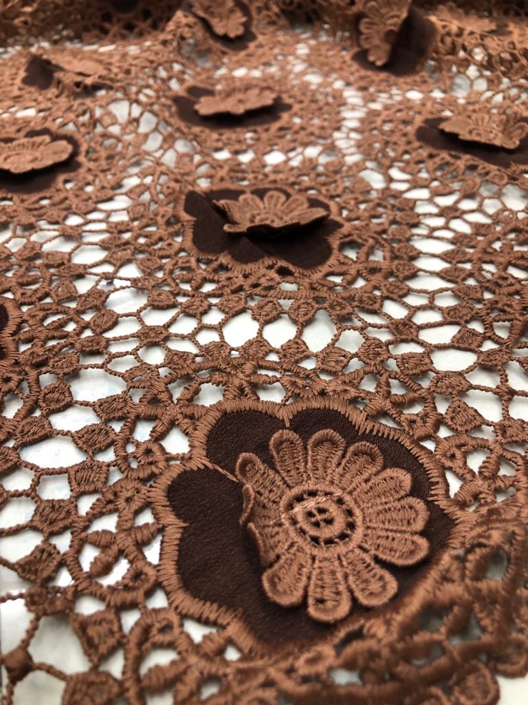 Imported Crepe Cutwork Embroidery with 3D Flower Aplique