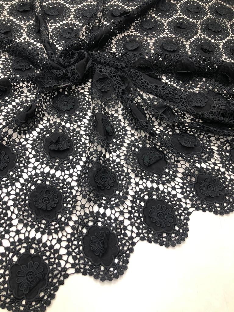 Imported Crepe Cutwork Embroidery with 3D Flower Aplique